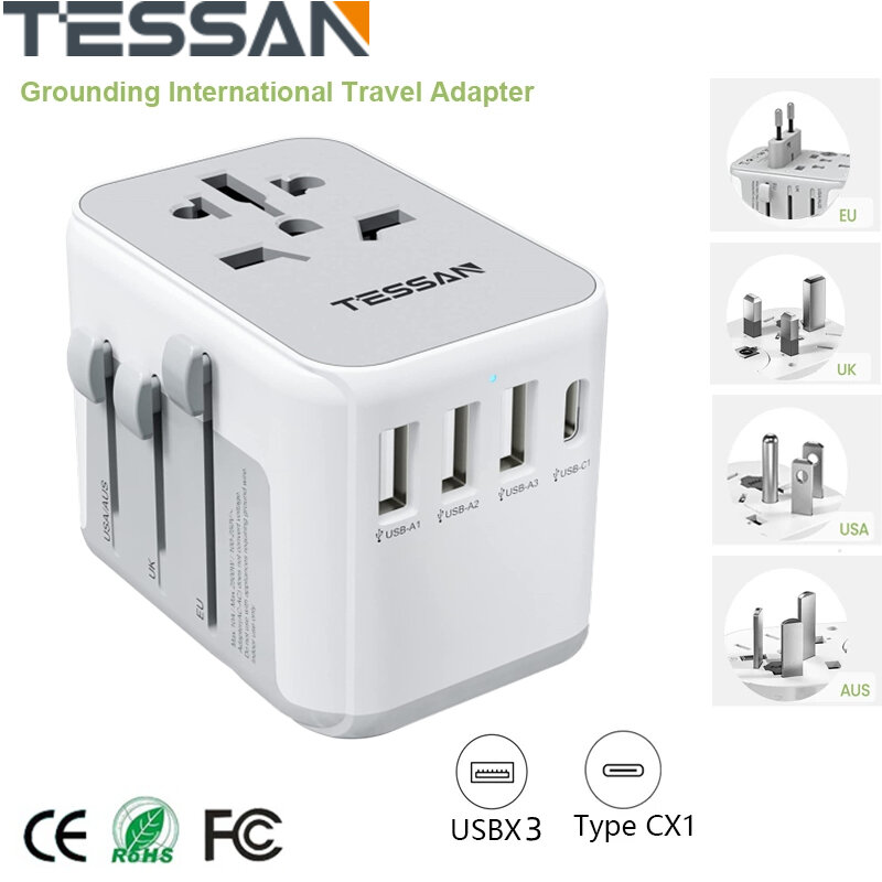 Type C Universal Travel Adapter All-in-one Travel Charger with 4 USB Ports (1 USB C),TESSAN Universal Adapter Plug International Travel Adapor Power Socket Worldwide USB Charger Universal Socket for U