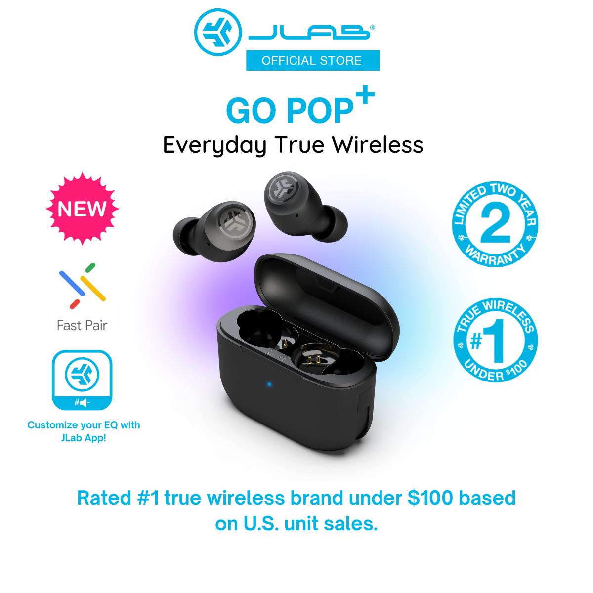 JLab GO POP+ True Wireless Earbuds | 2 Years Warranty