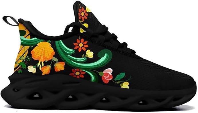 Women's Mexican Flower Running Shoes Retro Printed Sports Mat Non-slip Sports Walking Sneakers Gym Tennis Shoes Mother's Gift